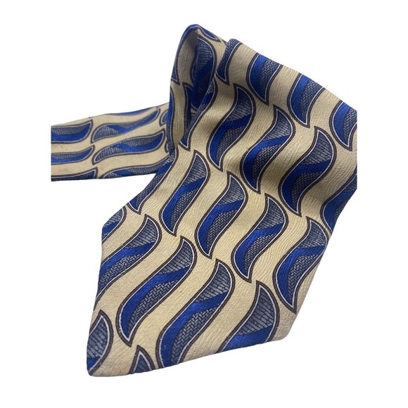 Villa Bugatti Tie All Silk Tan Blue Geometric Pattern Career Professional 3.5" - Picture 4 of 8